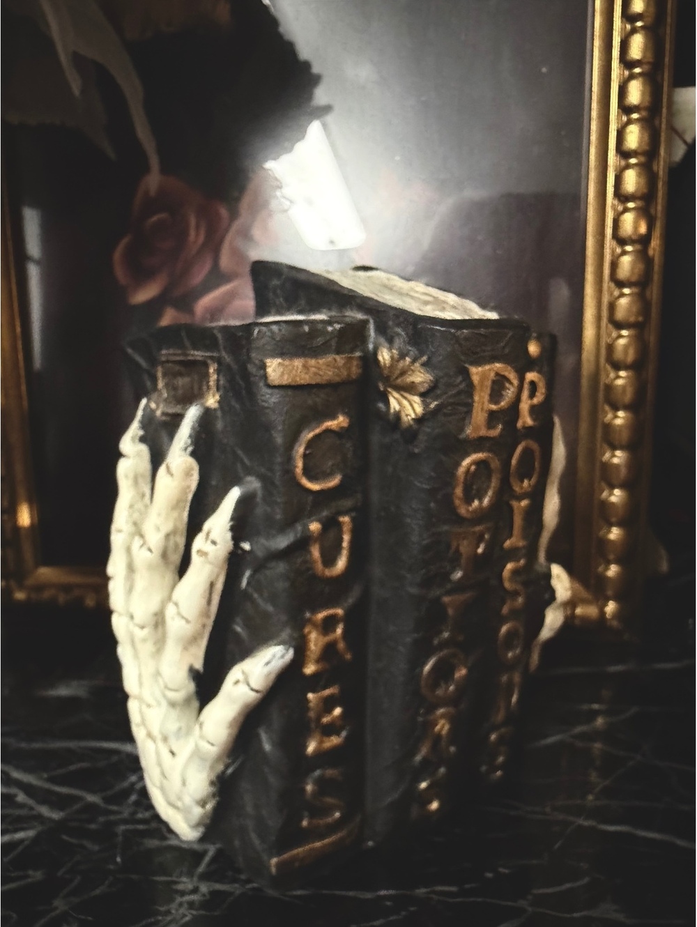 Goth Skeleton Hand Spell Book Halloween Decor